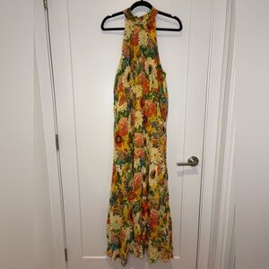 Anthropologie Somerset Chiffon Floral Maxi Halter Dress  Multicolor MSRP $188
